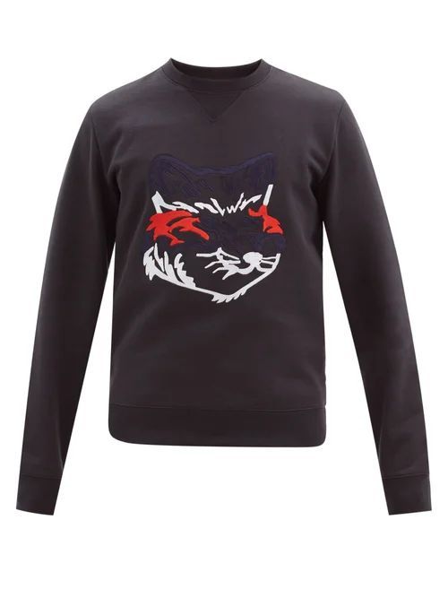 Maison Kitsuné - Big Fox-embroidered Cotton-blend Sweatshirt - Mens - Black