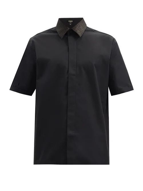 Logo-collar Cotton-poplin Shirt - Mens - Black