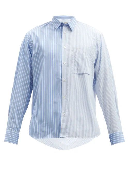 Maison Kitsuné - Panelled Striped Cotton Shirt - Mens - Blue Multi