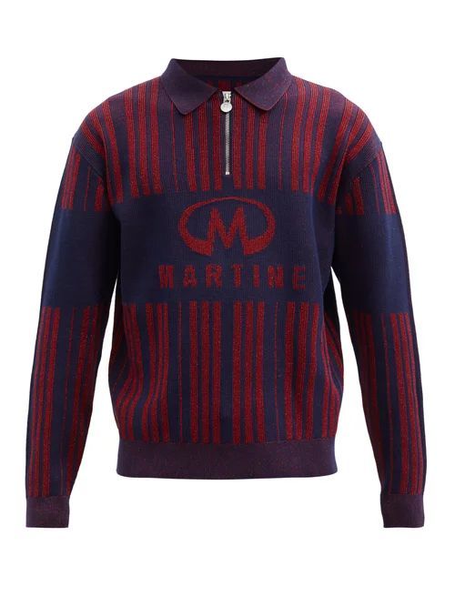 Martine Rose - Logo-jacquard Cotton-blend Lamé Polo Sweatshirt - Mens - Red Navy