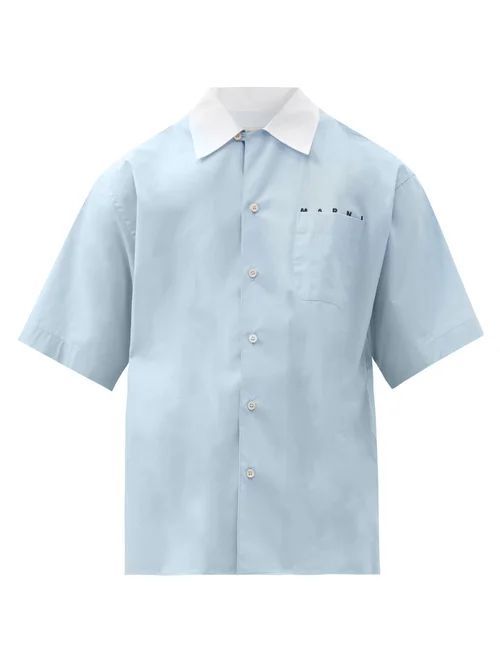 Marni - Contrast-collar Cotton-poplin Shirt - Mens - Blue