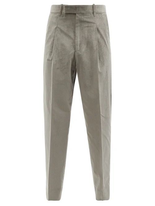 Pleated Cotton-blend Corduroy Trousers - Mens - Grey