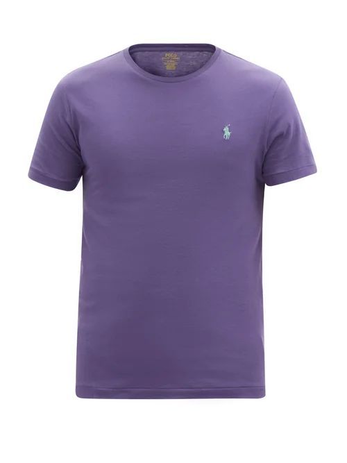 Logo-embroidered Cotton-jersey T-shirt - Mens - Purple