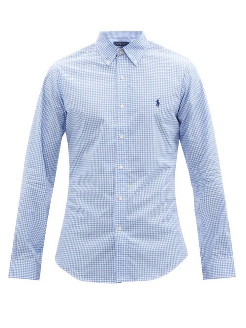 Logo-embroidered Gingham Cotton-poplin Shirt - Mens - Blue White