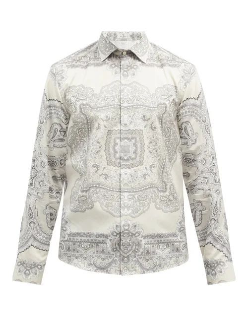 Paisley-print Cotton-twill Shirt - Mens - Grey Multi
