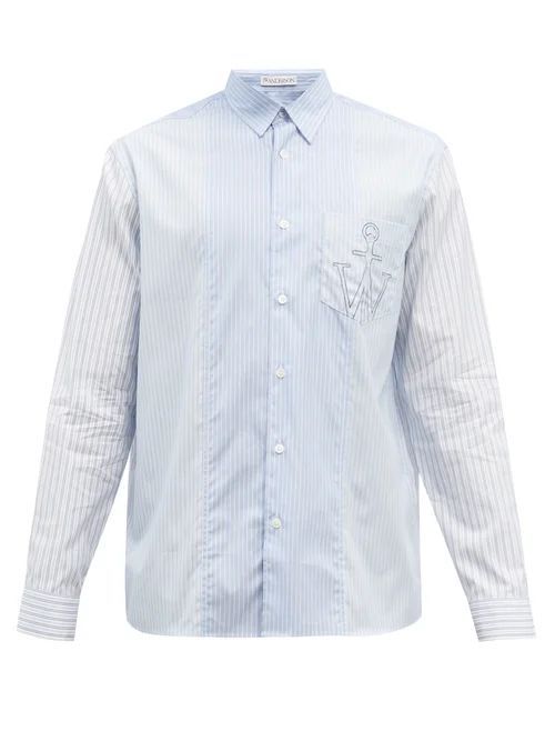 Logo-embroidered Striped Poplin Shirt - Mens - Blue