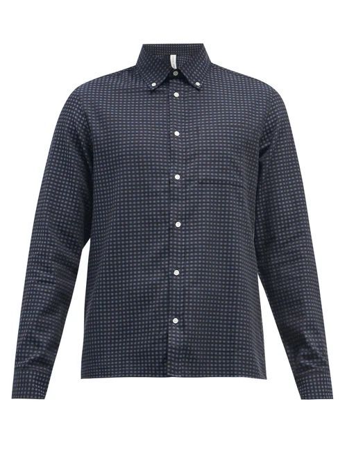 Micro-check Organic-cotton Twill Shirt - Mens - Black Multi