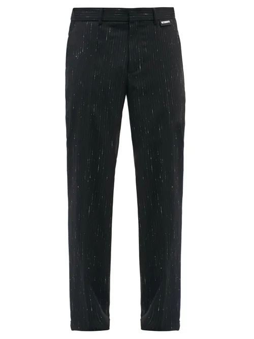 Pinstripe Wool-blend Wide-leg Trousers - Mens - Black