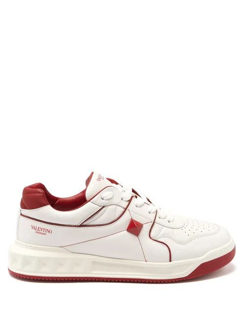 One Stud Quilted Panelled Leather Trainers - Mens - Red White