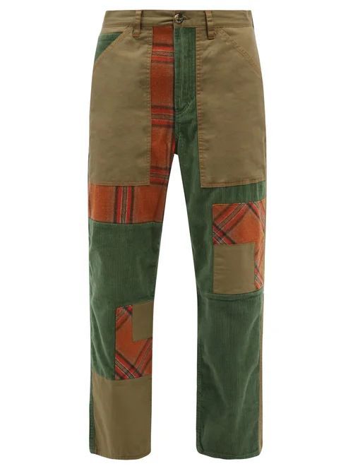 Patchwork Cotton Cropped Trousers - Mens - Green