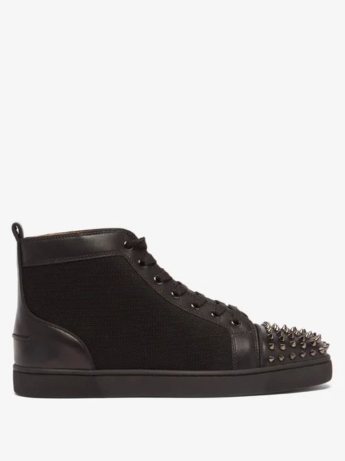 Lou Spikes Canvas And Leather High-top Trainers - Mens - Black