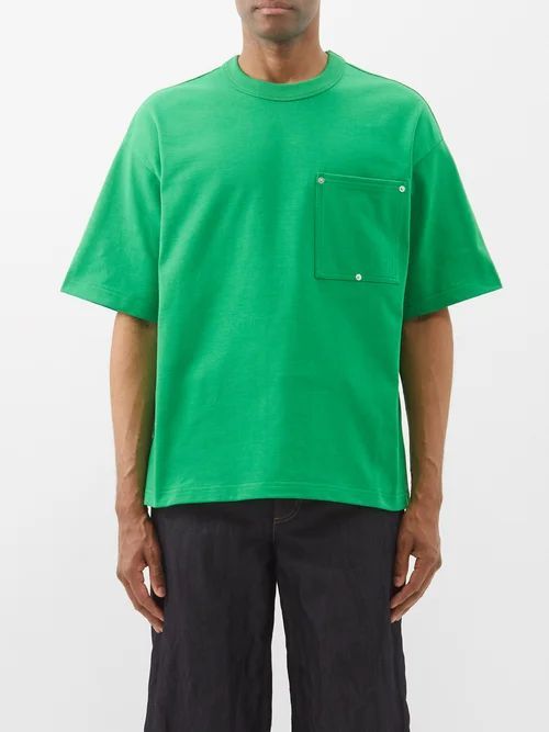 Patch-pocket Jersey T-shirt - Mens - Green