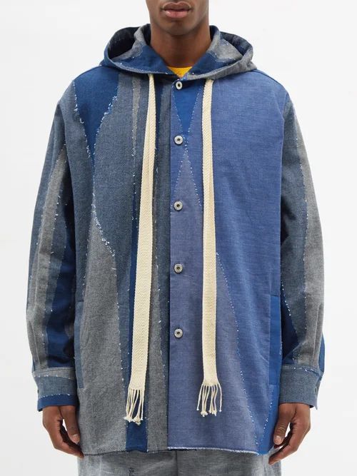 Patchworked Hooded Cotton Parka - Mens - Multi