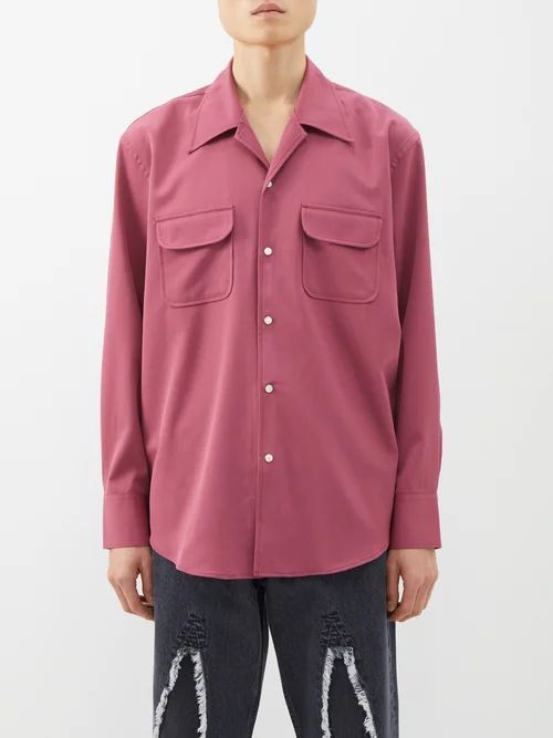 Poco Flap-pocket Twill Shirt - Mens - Dark Pink