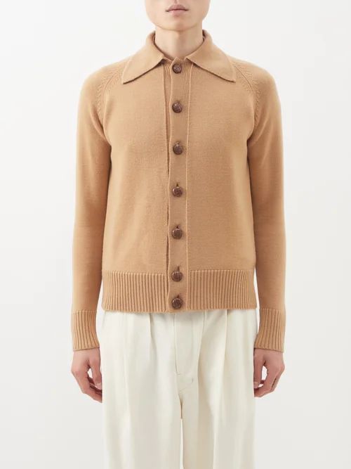 Nino Leather-button Wool Cardigan - Mens - Beige