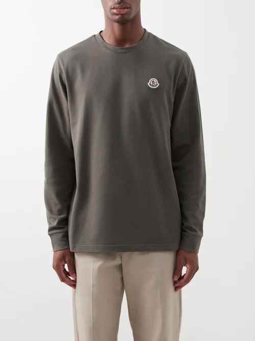 Logo-patch Cotton-piqué Sweatshirt - Mens - Grey