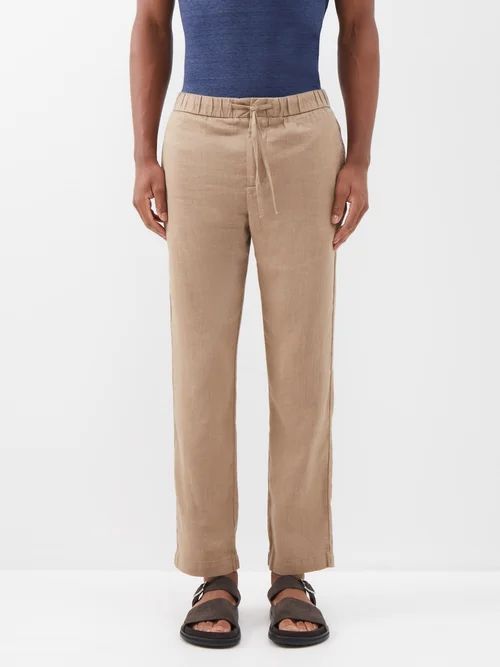 Oscar Drawstring-waist Linen Trousers - Mens - Camel