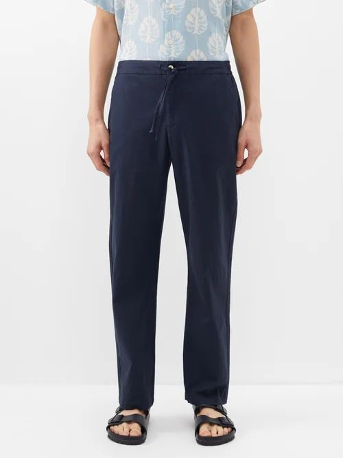 Mendes Drawstring-waist Linen-blend Trousers - Mens - Navy