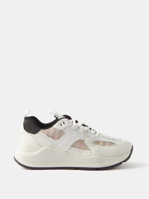 Logo-embossed Suede And Mesh Trainers - Mens - White