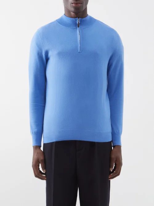 Mr Fenchurch Quarter-zip Cashmere Sweater - Mens - Blue