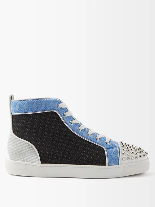 Lou Spikes Jacquard And Leather High-top Trainers - Mens - Multi