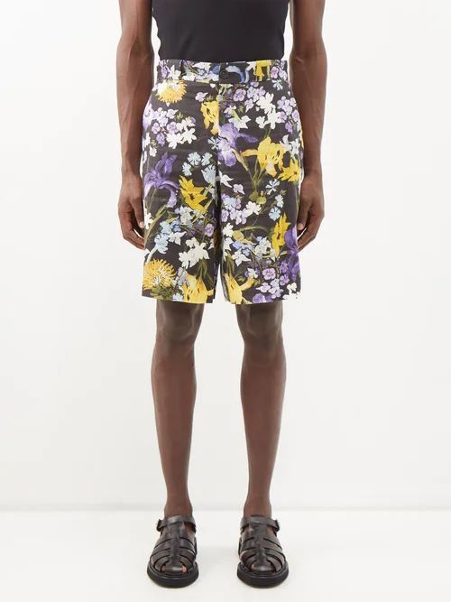 Miles Floral-print Linen Shorts - Mens - Multi