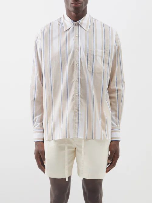 Patch-pocket Striped Cotton Shirt - Mens - Beige Multi