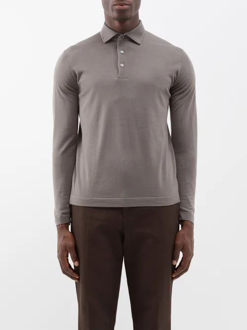 Point-collar Merino Polo Shirt - Mens - Khaki