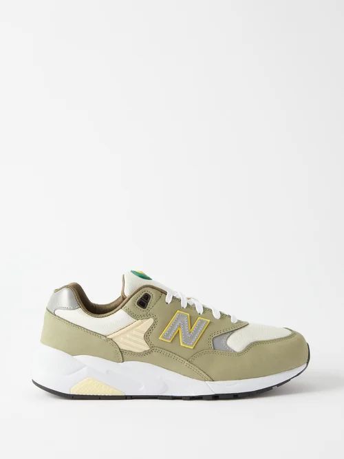 Mt580 Suede And Mesh Trainers - Mens - Light Green