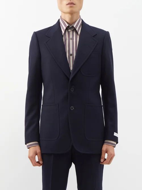 Morini Single-breasted Wool-twill Suit Jacket - Mens - Dark Blue