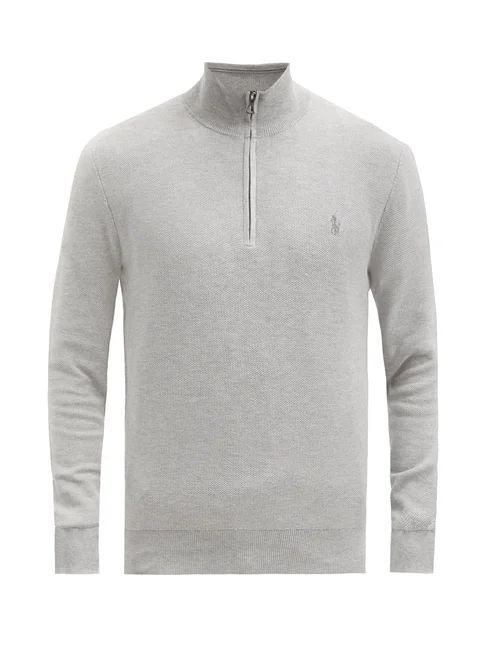 Polo Ralph Lauren - Logo-embroidered Zip-neck Cotton-piqué Sweater - Mens - Grey