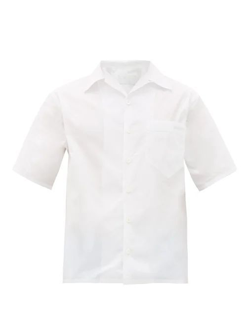 Prada - Logo-trim Cotton-poplin Bowling Shirt - Mens - White