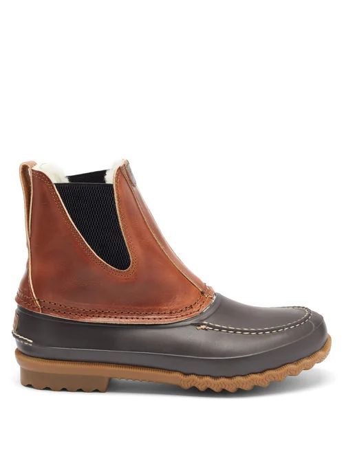 Quoddy - Barn Leather And Shearling Boots - Mens - Brown Multi