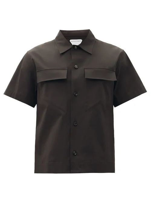 Triangle-patch Cotton-blend Poplin Shirt - Mens - Brown