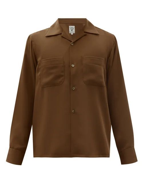 South2 West8 - One Up Patch-pocket Twill Shirt - Mens - Brown