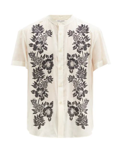 Saint Laurent - Floral-embroidered Cupro Shirt - Mens - White