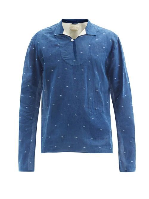 Virasat Patterned Cotton-muslin Shirt - Mens - Indigo