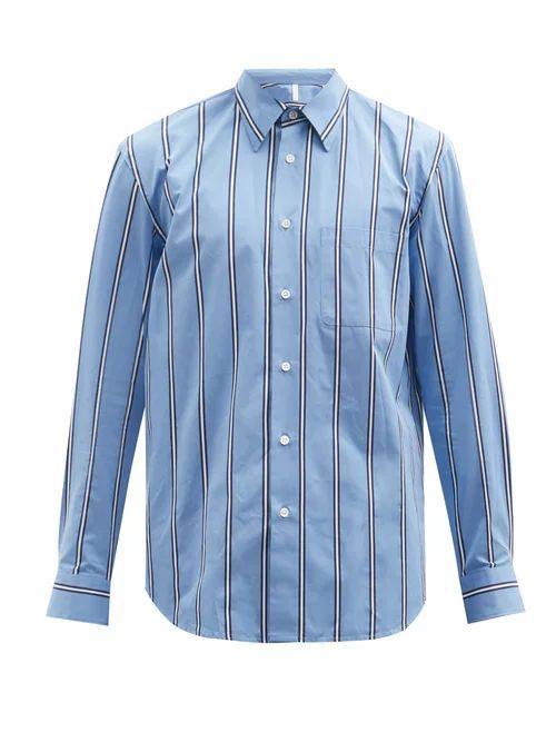 Sunflower - Adrian Striped Cotton Shirt - Mens - Blue