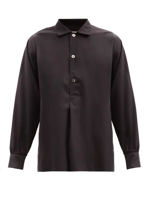Umit Benan B+ - Julian Half-placket Cotton-blend Poplin Shirt - Mens - Black