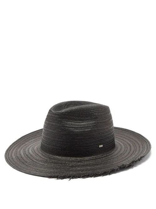 Saint Laurent - Waikiki Logo-plaque Straw Panama Hat - Mens - Black
