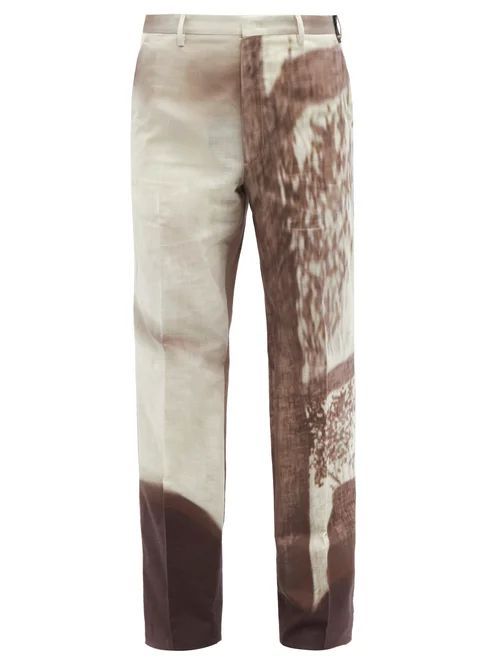 Shady Window-print Cotton-twill Trousers - Mens - Grey Multi