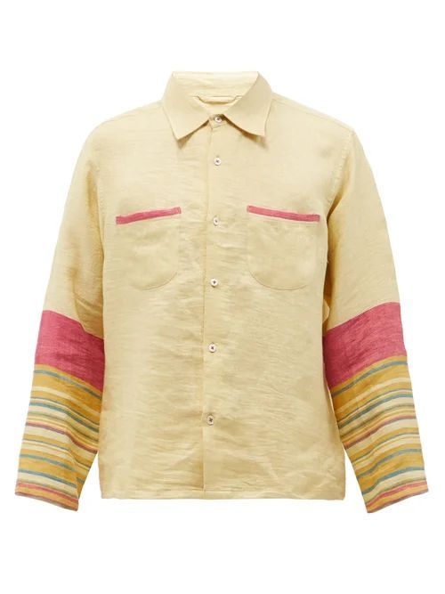 Striped-sleeve Linen Shirt - Mens - Multi