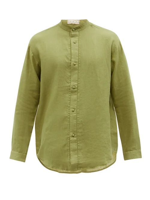 Tulum Stand-collar Linen Shirt - Mens - Green