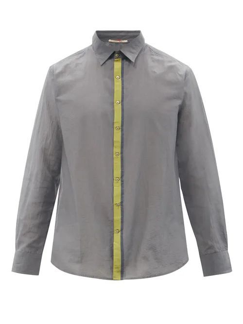 Stripe-jacquard Cotton And Silk-blend Twill Shirt - Mens - Grey Multi