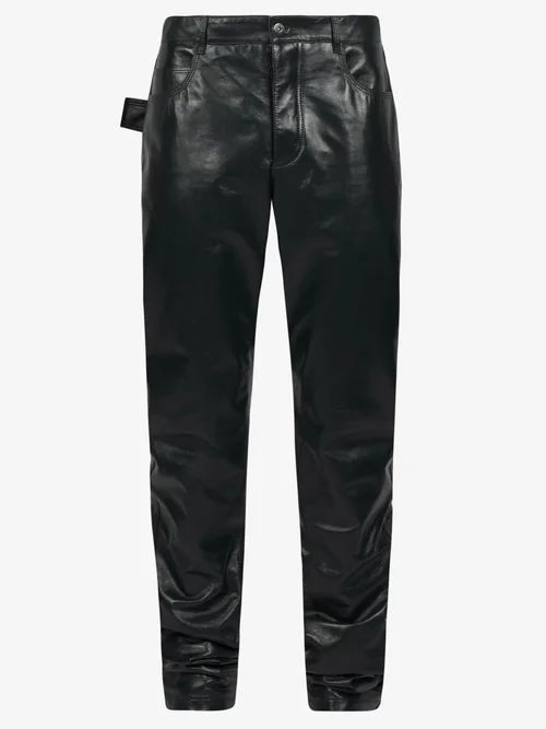 Straight-leg Leather Trousers - Mens - Dark Green