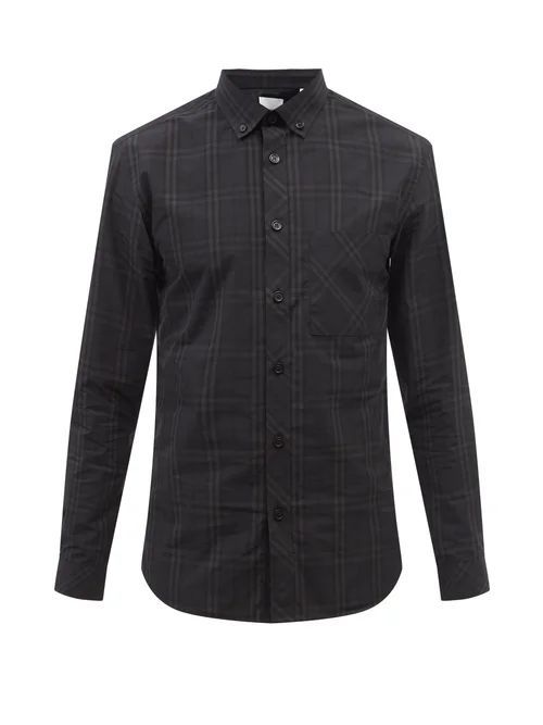 Simms Vintage-check Cotton-poplin Shirt - Mens - Black Grey