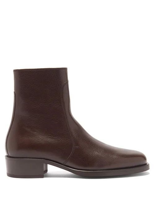 Topstitched Leather Ankle Boots - Mens - Dark Brown
