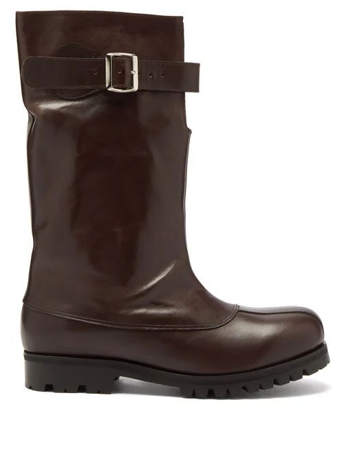 Tall Leather Biker Boots - Mens - Brown