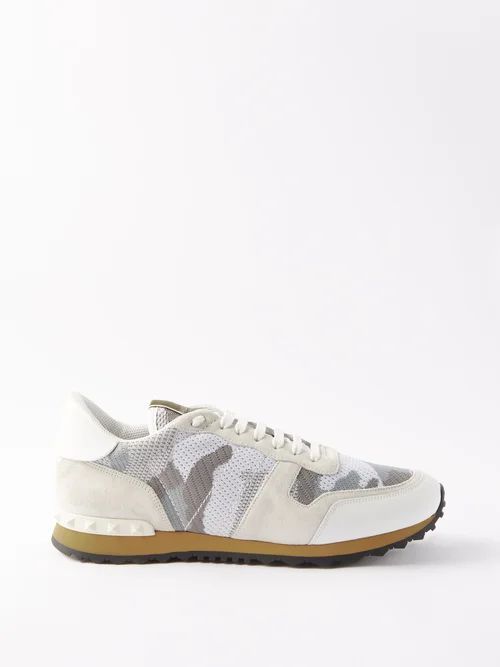 Rockrunner Suede And Mesh Trainers - Mens - White