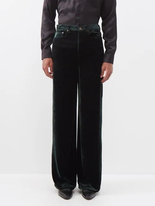 Tailored Velvet Wide-leg Trousers - Mens - Dark Green